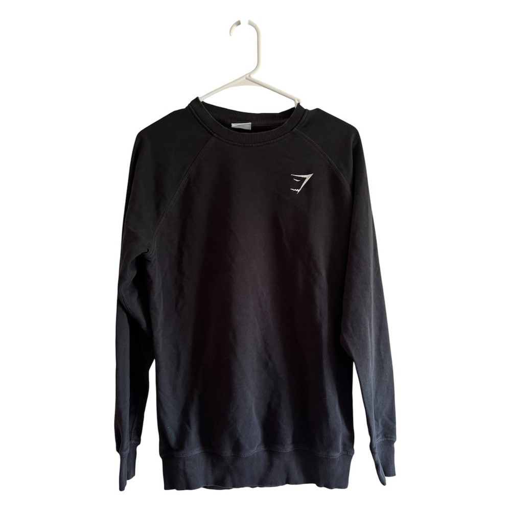 Gymshark Crewneck Sweatshirt Black Fleece Pullover Raglan Sleeve Size Small